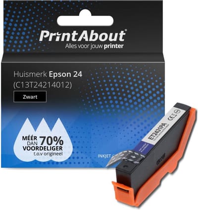 PrintAbout huismerk Inktcartridge 24 (C13T24214012) Zwart Geschikt voor Epson