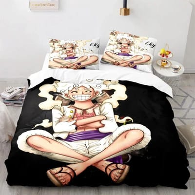 Anime Dekbedovertrek Set uit één stuk Dekbed Bedrukt Nika Luffy Gear Cartoon Twin Size Beddengoedsets Cadeaus 3-delige Set Woondecoratie EU Double200x200cm