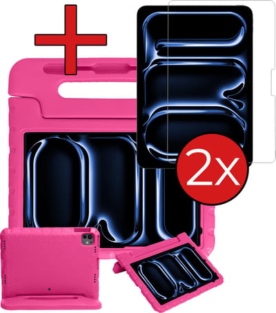 Hoesje - Geschikt voor Apple iPad Pro (2024/2025) - 13 inch - Met 2x Screenprotector - Kinderhoes - Shockproof Bumper - Kidsproof Case - Tablethoes - Kinder Hoes Cover - Roze