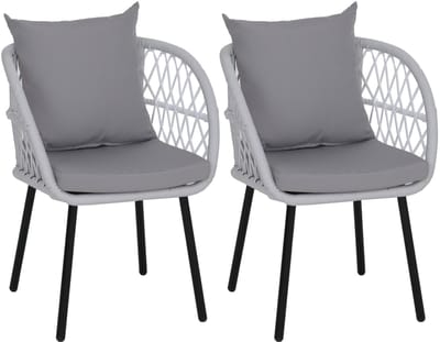 Set van 2 tuinstoelen MCW-Q38, tuinstoel met armleuningen, aluminium vlechtwerk Rope ~ frame zwart, bekleding lichtgrijs
