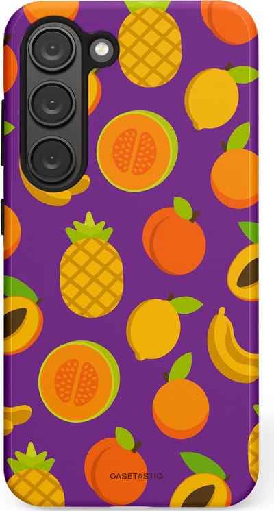 Casetastic Hoesje Geschikt voor Samsung S23 - Stijlvolle Beschermende Duo-layer Case - Tropisch Fruit Feest