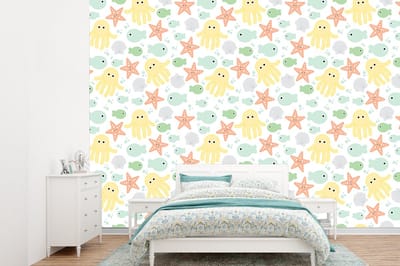Behang - Fotobehang Zeedieren - Baby - Schelpen - Breedte 360 cm x hoogte 260 cm