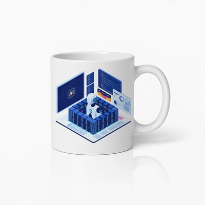 AI Robot Datacenter Koffiemok – Futuristisch Tech & Programmeerontwerp voor Ontwikkelaars en Ingenieurs
