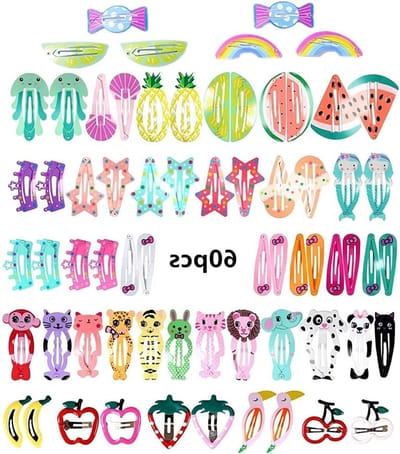 60 Stuks Haarclips voor Meisjes met Fruit en Dieren Ontwerpen - Leuke Metalen Haaraccessoires voor Kinderen