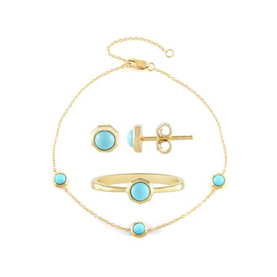 Cavill - 925 Sterling Zilver ring met Sleeping Beauty Turkoois 1,62 ct - Goud plated - 6 ronde cabochons - Modern blauw design