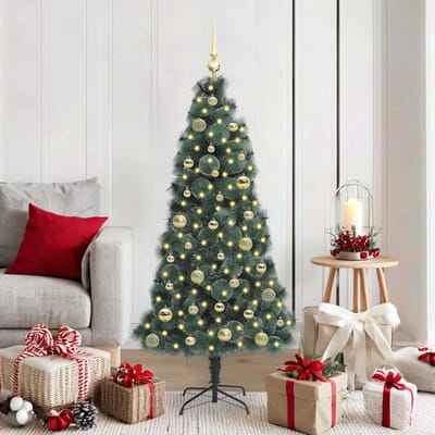 vidaXL - Kunstmatige - voorverlichte - kerstboom - met - ballenset - Groen - 150 - cm