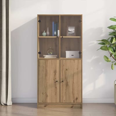 vidaXL - Hoge - kast - met - deuren - 68x37x142 - cm - bewerkt - hout - artisanaal - eiken