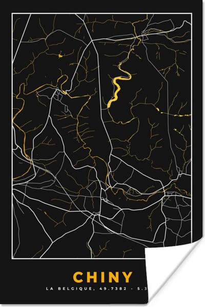 Poster Chiny - Kaart - Goud - Plattegrond - Stadskaart - 120x180 cm XXL