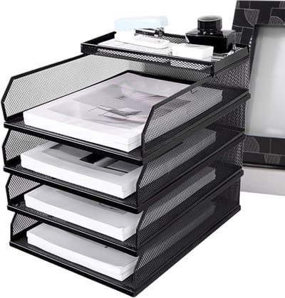 Bestandsrek - Papier Organizer Bureau - Documenten Sorteren - Ademend Metalen Mesh - 18x27x18 cm - Zwart