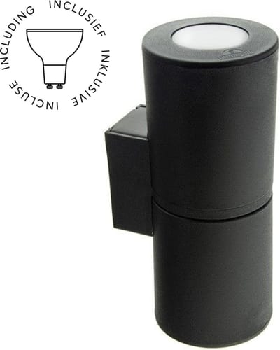 Wandlamp Franca up and down zwart IP55 diffuus glas incl. 2 x GU10 3,5W 3000K