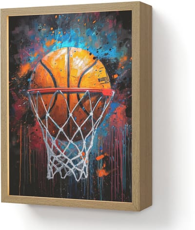 Wandlamp 30x40 cm - Oplaadbaar - Graffiti - Basketbal - Sport - Zwart - Street art - Wandlampen binnen woonkamer - Slaapkamer lamp - Decoratieve nachtlamp - Vloerlamp draadloos