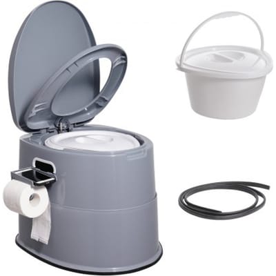 VEVOR 5L Campingtoilet met Toiletpapier en Mobiele Telefoonhouder, Draagbaar Campingtoilet 500 x 467 x 400mm Reistoilet Noodtoilet Grijs Toiletten 136,1kg Gewichtscapaciteit Campertoilet