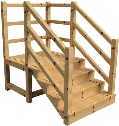 MILANO buitentrap 4 gesloten treden H71 cm - bordes L116 x B120 cm - trapleuning links en rechts - bordesleuning rechts en achteraan