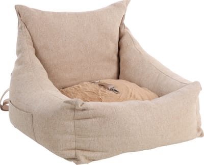 Autostoel hond – Flamingo Autostoel Megan Beige – 62x62x25cm – wasbare hoezen & antislip bodem – veilig reizen voor kleine honden