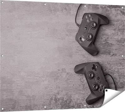 Gards Tuinposter Twee Game Controllers op Tafel - Gaming - 120x90 cm - Tuindoek - Tuindecoratie - Wanddecoratie buiten - Tuinschilderij