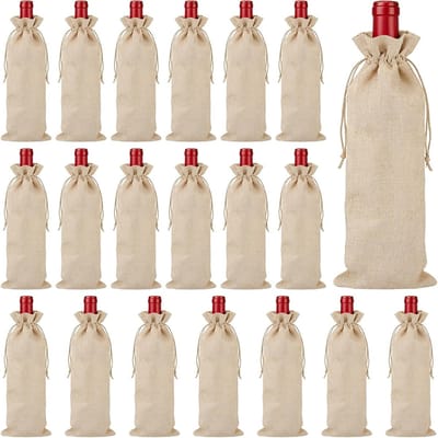 20 Stuks Jute Wijnfles Tassen 15x35cm, Ideaal als Cadeau voor Bruiloft, Verjaardag en Feestjes