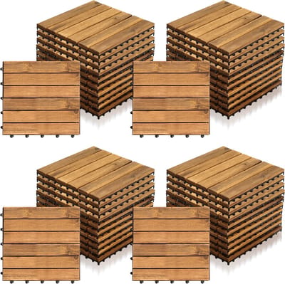 Terrastegel 44 stuks - 4 m² Tuintegels - Acaciahout - 6 strepen per stuk - 30x30x2,4 cm - Balkon, Terras Vlondertegel - Terrasplanken - Kliktegels - Snelle Montage