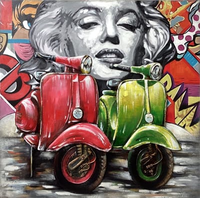 Metal art - 3D Art - Metalen 3D schilderij - Scooters - Marilyn Monroe - Street Art - 1 x 1 meter
