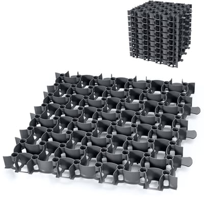Garronda Grindmat berijdbaar 10 stuks (2,5 m²) 50x50x4 cm kunststof – parkeerrooster, grindstabilisatie, drainagesysteem, kliksysteem GD-GAR-17001 zwart