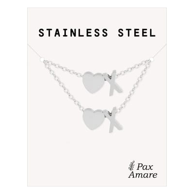 Initiaal Ketting & Armband set met Letter X Zilverkleurig - Stainless Steel - Met letter & Hartje! - Naam Ketting Cadeau - Sieraden Set op Kaartje - Pax Amare
