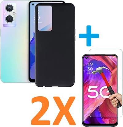 Soft TPU Zwart hoesje Silicone Case +2 stuk Glas Screenprotector Geschikt voor: Oppo A96