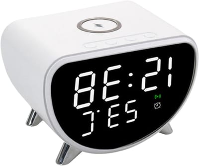 Draadloze oplader - Wekker laadstation - Opladen en informeren - Temperatuurmeter functie - 110 x 79 x 65 mm - Wit