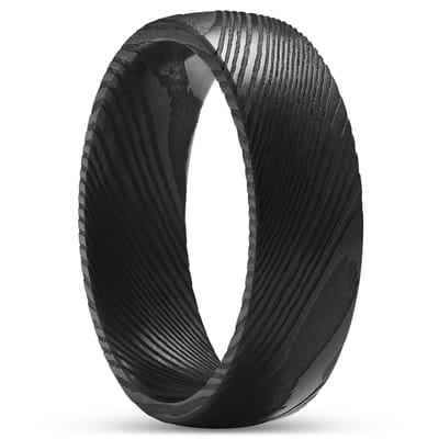 Fortis | 7 mm Zwarte Court-ring van Damascusstaal