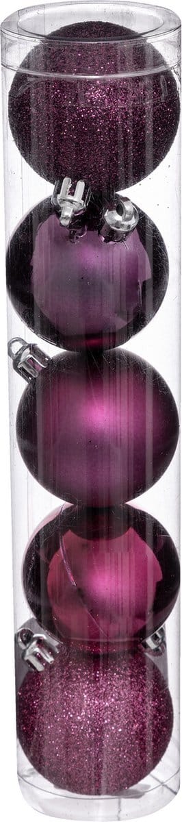 Atmosphera kerstballen - 5x stuks - framboos roze - kunststof - 5 cm