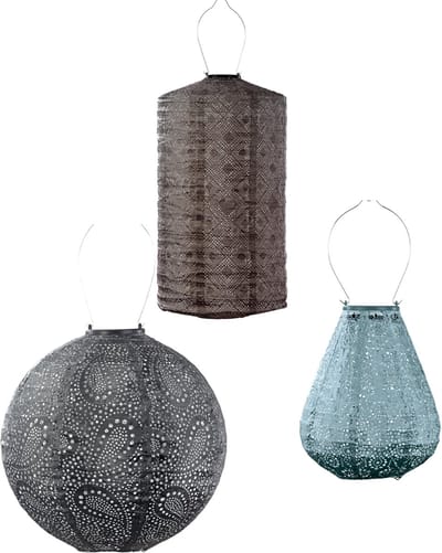 Lumiz Solar Buitenlamp - Buitenverlichting - Lampion - Buitenverlichting zonne energie - Solar Tuinverlichting - Bramdean Set - 3 stuks - Taupe - Grijs Blauw - Zwart