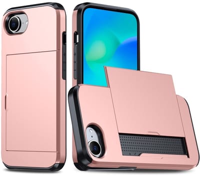 Coverup Hoesje - Geschikt voor iPhone 16e / 17e Hoesje - Coverup Hybrid Card Slider Back Cover - Rose Gold