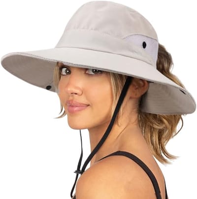 Zonnehoed Dames - Hoed - Zonnehoed - Vrouwen Zonnehoed UV-bescherming Hoed - Opvouwbaar Mesh Brede Rand Visserij Paardenstaart Strand Emmer Hoeden