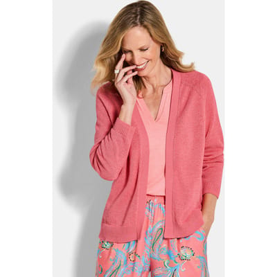 Kort tricot jasje van lintjesgaren - koraalrood - Gr. 20 van Goldner Fashion