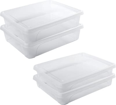 4x Voorraad/vershoudbakje laag 1,5 en 2 liter transparant plastic/kunststof - 24 x 20 x 5 cm - 24 x 20 x 6 cm - Vienna - Vershouddoos bakje - Mealprep - Maaltijden bewaren