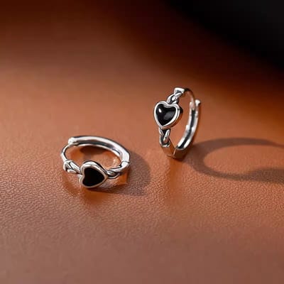 Gading® dames klapoorringen met zwart hartje-15mm-zilver 925