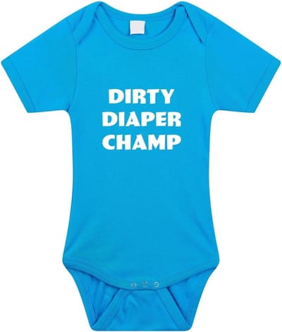 Dirty Diaper Champ tekst baby rompertje blauw jongens - Kraamcadeau - Babykleding 56