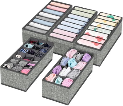 Opvouwbare Lade- & Kledingkast Organizer - Van stof met bodemplaten - Voor ondergoed, sokken, stropdassen, babykleding, sjaals, handdoeken - 5 stuks