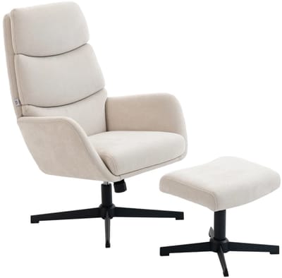 Relaxfauteuil met Voetenbank - Fauteuil met Hoge Rugleuning- Moderne Relaxstoel - tot 120 kg - Relaxstoel - Ligstoel - TV Stoel - Loungestoel - Leesstoel - Beige