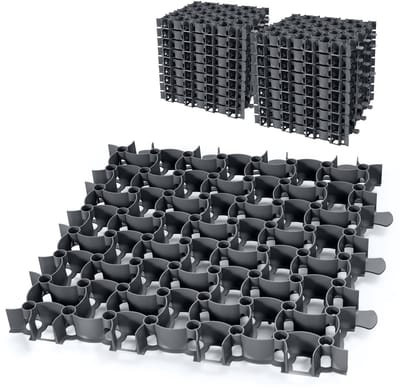 Garronda Grindmat berijdbaar 20 stuks (5 m²) 50x50x4 cm kunststof – parkeerrooster, grindstabilisatie, drainagesysteem, kliksysteem GD-GAR-17001 zwart