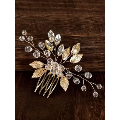 Handgemaakte Blad & Kristal Zijkam Haaraccessoire voor Bruiloft Feest Royal, Schoolspullen, College one-size wit