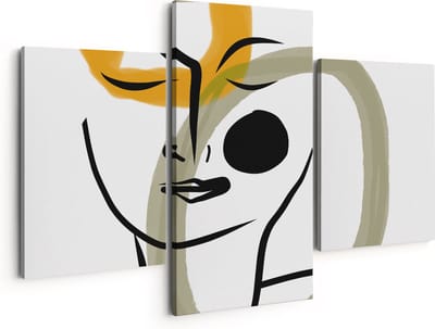 Artaza Canvas Schilderij Drieluik Abstracte Kunst van een Gezicht - 150x120 - Groot - Foto Op Canvas - Canvas Print