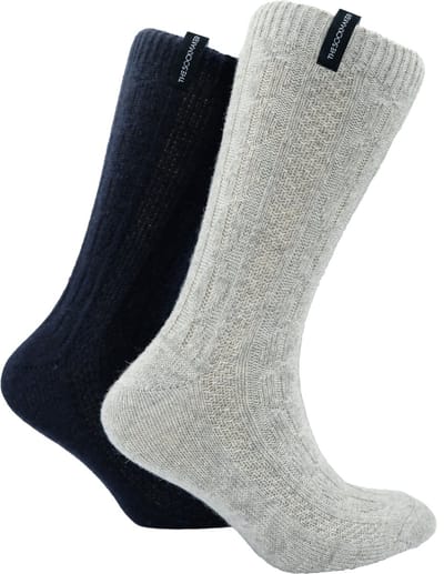 The Sockmaker sokken heren 41-46 - 2-pack Wool Boot - duurzaam - Cable Knit - Grey and Navy