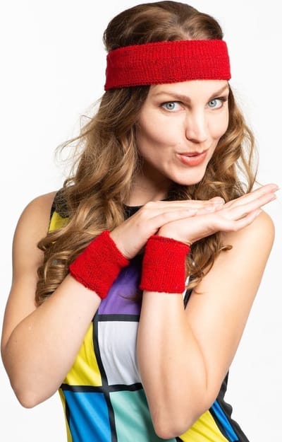 Partychimp Voordeelverpakking 6 pack Set Hoofdband Polsbandjes voor bij Carnavalskleding Dames Carnaval Accessoires Foute Party - Rood – Polyester- 6 pack