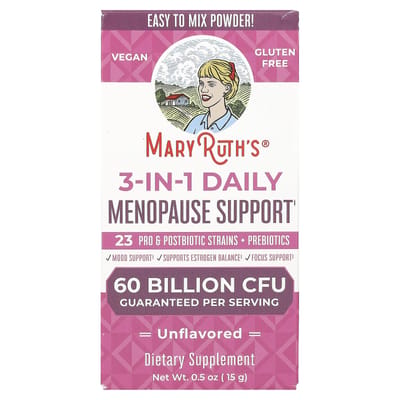 MaryRuth's, soulagement quotidien des symptômes de la ménopause 3 en 1, sans saveur, 60 milliards d'UFC, 0,5 oz (15g)