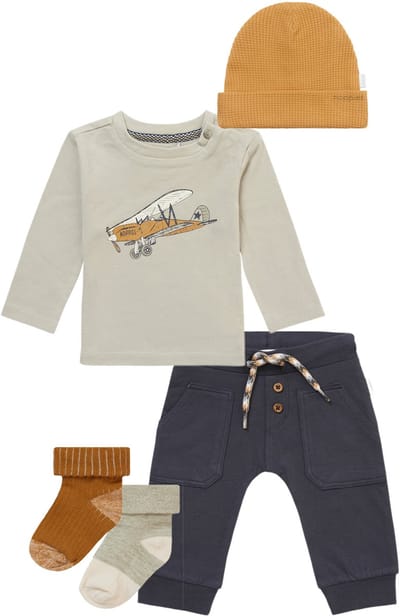 Noppies - Kledingset - 5delig - Broek Murphy India Ink - Shirt Margate Willow Grey - Muts Mebane - Sokken Maxton - Maat 68
