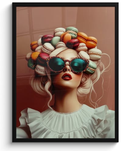 Poster in lijst - Fotolijst 50x70 cm - Posters - Vrouw - Macarons - Bril - Posterlijst zwart - Decoratie - Wanddecoratie woonkamer - Muurdecoratie slaapkamer