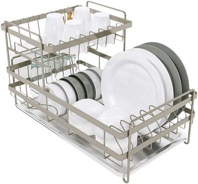 Gereedschap Droogrek - Keuken Organizer - Aanrecht Opruimen - 2 Laags Ontwerp - 43x26x28 cm - Zilver