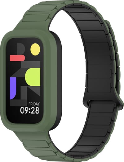 Strap-it Magnetisch siliconen bandje - geschikt voor de Xiaomi Smart Band 9 Active (legergroen)