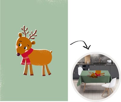 Kerst Tafelkleed - Kerstmis Decoratie - Tafellaken - Rendier - Kerstmis - Winter - Kerst - Groen - 180x260 cm - Kerstmis Versiering