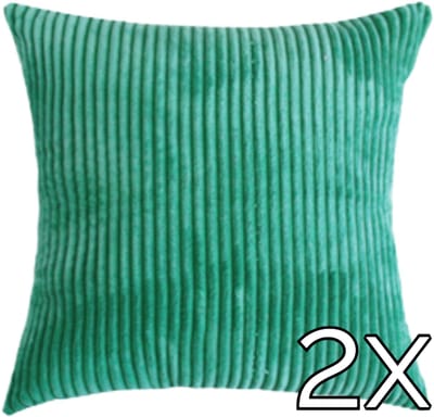 Kussenhoes Zachte Ribstof (2 stuks) - Emerald - 45x45 cm - Gestreept Corduroy Kussenhoes - Ribfluweel Kussen - Sierkussen Zonder Vulling - Bankkussen / Zetelkussen / Decoratiekussen - Vele diverse kleuren