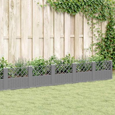 vidaXL - Plantenbak - met - pinnen - 363,5x43,5x43,5 - cm - polypropeen - lichtgrijs